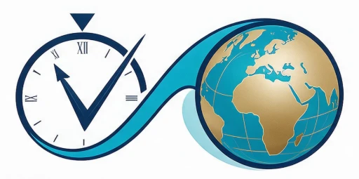 Icône Voyage France Monde : cadran de montre avec un V, ruban turquoise et globe terrestre